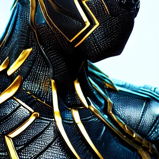 Image similar to a close up photo of a detailed golden statue of Black Panther, epic, 8K,