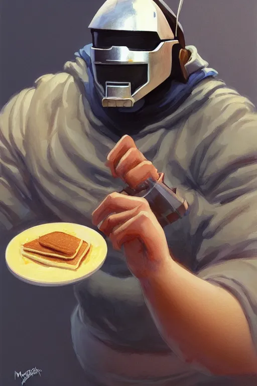 Image similar to mf doom as cooking pancakes animation pixar style, shaded lighting poster by magali villeneuve, artgerm, jeremy lipkin and michael garmash, rob rey and kentaro miura style, trending on art station