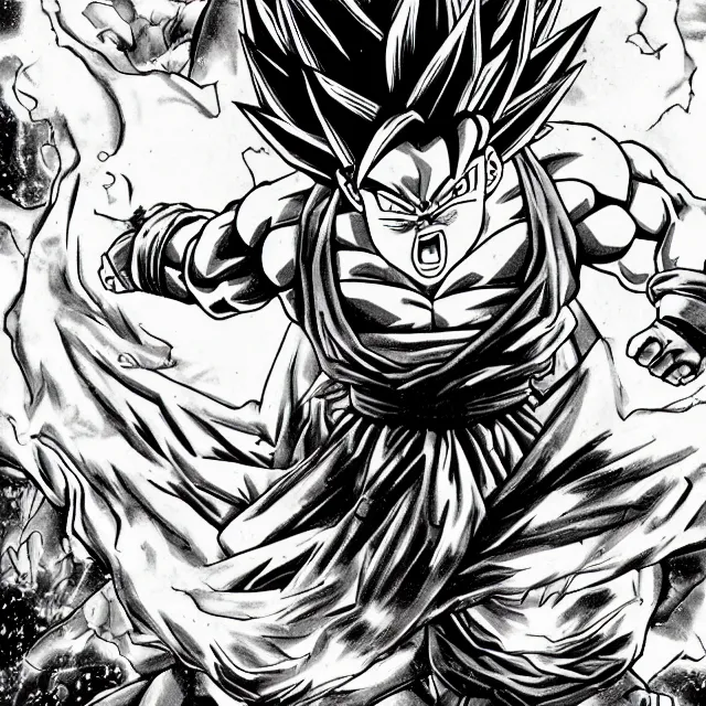a very detailed pencil drawing of dragon ball z manga, Stable Diffusion