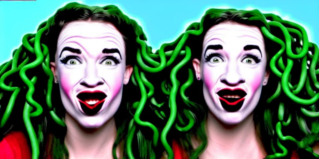 Image similar to old distorted camcorder video of miranda sings as medusa, multiple poses, 6 4 0 x 4 8 0 low resolution video