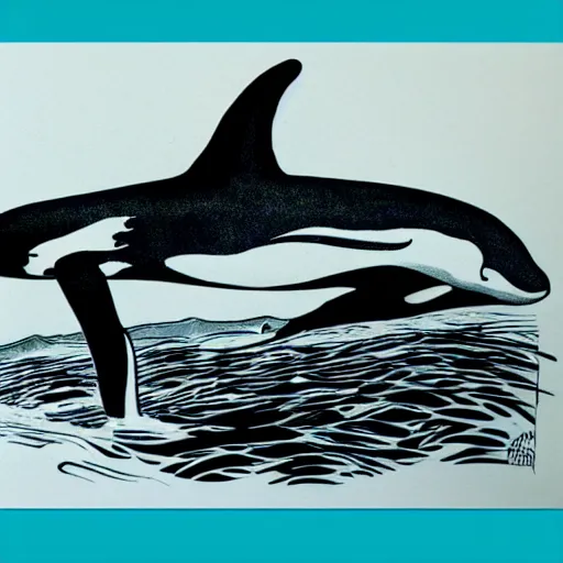 Image similar to ink line drawing of a killer whale
