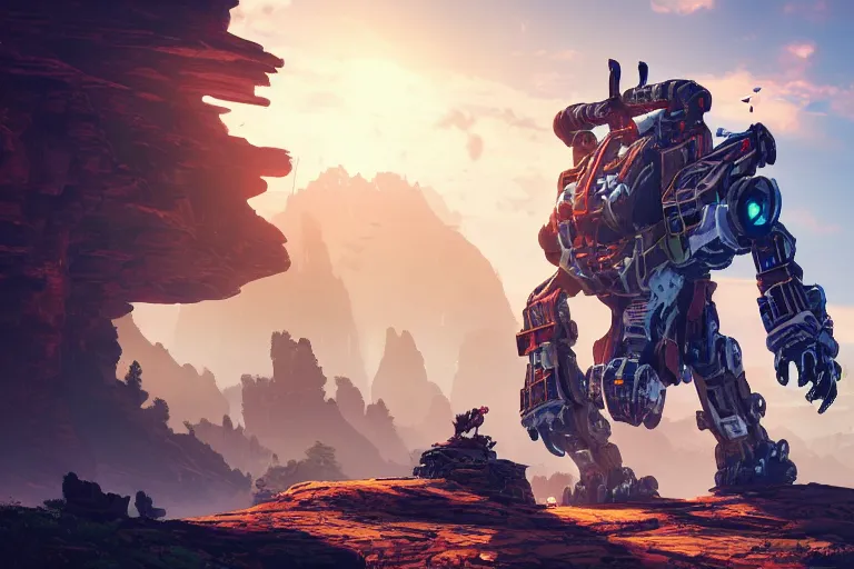 Image similar to rockbreaker machine mecanical creature robot of horizon forbidden west horizon zero dawn radiating a glowing aura global illumination ray tracing hdr fanart arstation by ian pesty and alena aenami artworks in 4 k