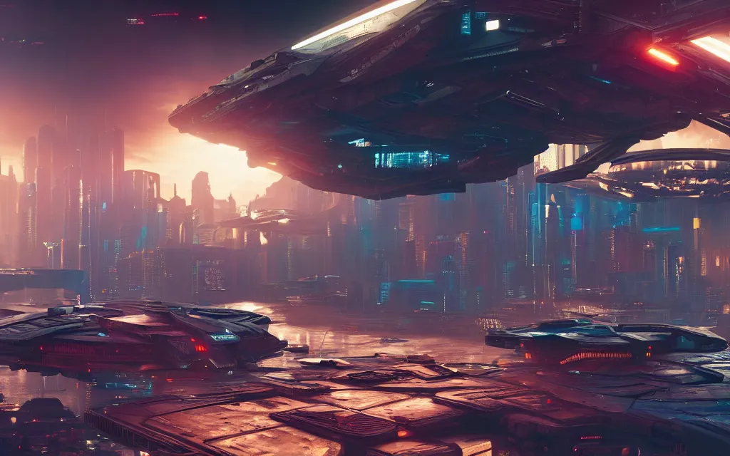 Prompt: ( cyberpunk 2 0 7 7, bladerunner 2 0 4 9 ) in focus detailed background, a highly detailed futuristic biomechanical thick smooth millennium falcon, 8 k, photographic, octane render, photorealistic, render by stephen martiniere, brian sum and annie leibowitz, the movie by ridley scott