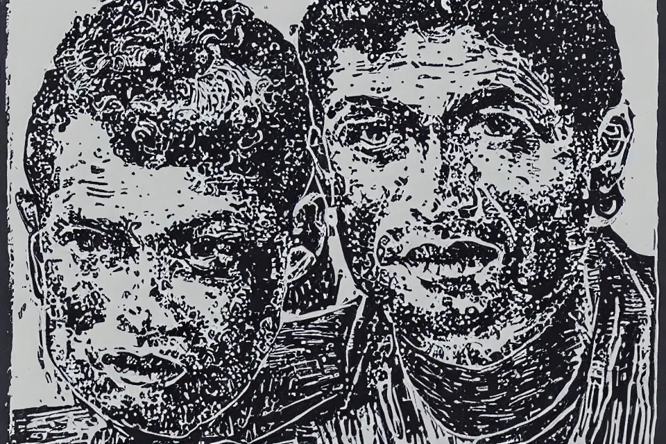 Image similar to a linocut engraving of ronaldo fenomeno