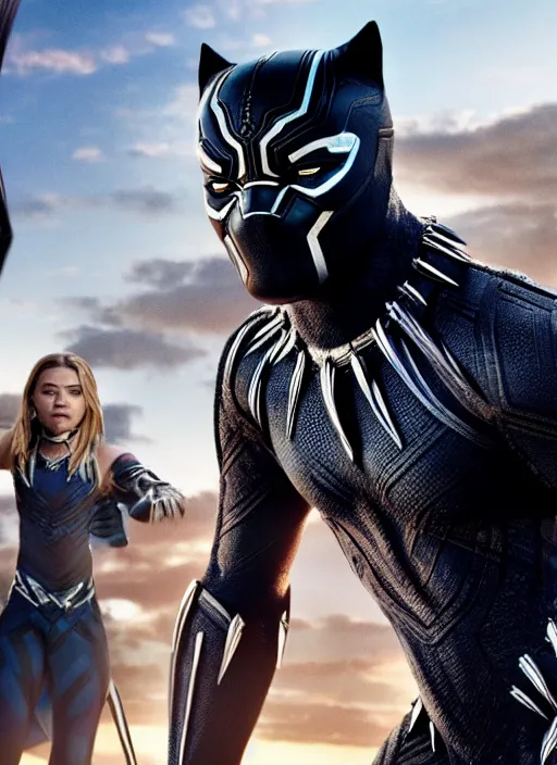 Image similar to film still of chloe grace moretz as black panther, 4 k