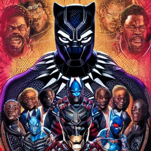 Image similar to portrait of crazy marvel black panther, symmetrical, by yoichi hatakenaka, masamune shirow, josan gonzales and dan mumford, ayami kojima, takato yamamoto, barclay shaw, karol bak, yukito kishiro