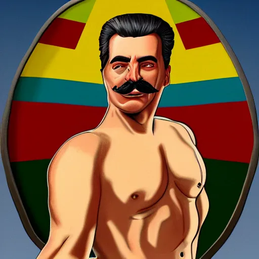 Prompt: lgbt art, tom of finland style, stalin, in ricardo milos body, art in 4 k, high quality