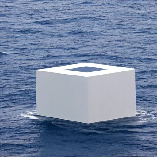 Image similar to A cube in the middle of the sea in the style of Richard Serra