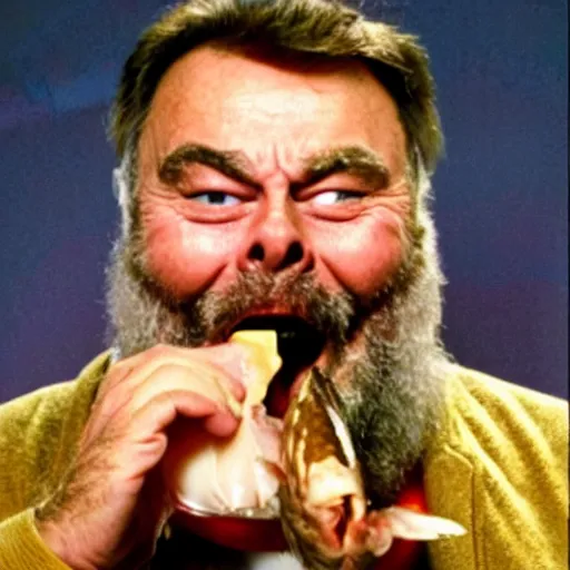 Image similar to brian blessed swallowing a fish whole