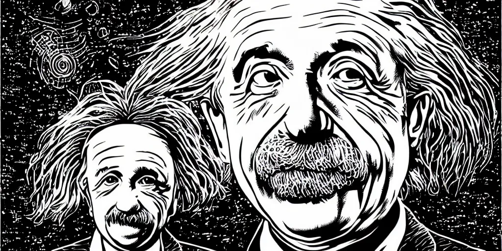 Image similar to portrait of albert einstein in front of a space - time diagram, by laurie greasley