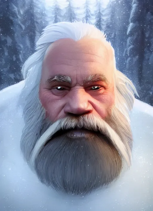 Image similar to dwarf with white hair, red iris, long beard, pale snow white skin, full body character portrait, colorful, octane render, unreal engine, studio lighting, photorealistic, digital art by studio ghibli and greg rutkowski