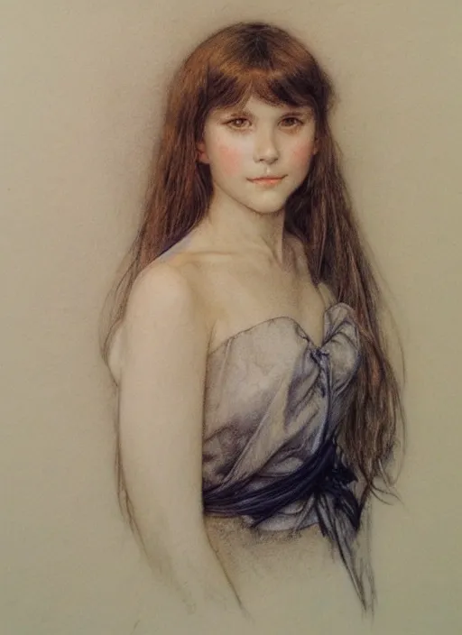 Prompt: a portrait of a pretty young lady by alan lee