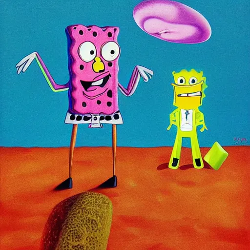 Prompt: detailed surrealist painting of spongebob and patrick, in the style of salvador dali