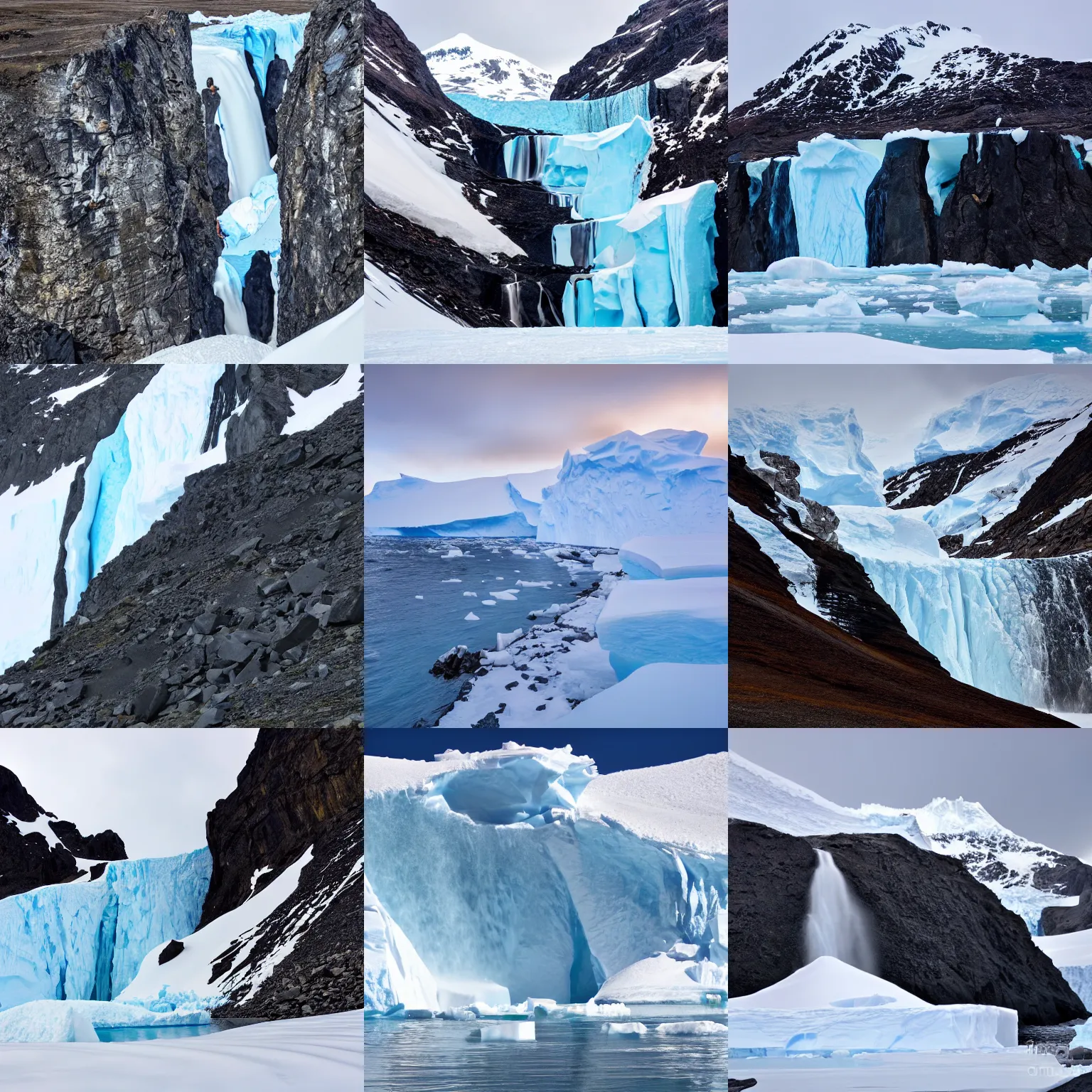 Prompt: <photograph quality=very-high location=Antarctica>a waterfall</photograph>