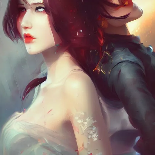 Prompt: 2 beautiful women illustration fantasy digital art by guweiz trending on artstation