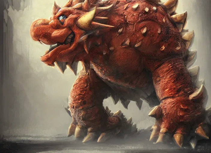 Image similar to detailed concept art of a huge giant bowser by cheng yi and luolin, artstation, artstationhd, detailed scales, bowser, bowser nintendo, koopa ( ( mario ) ) bcy. net, realistic.