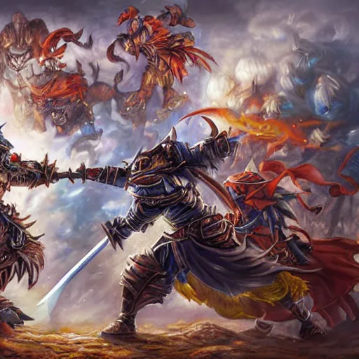 Prompt: Epic Battle between two swordsmen drawn by Tony Sart