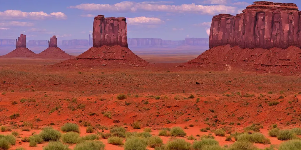 Prompt: a Monument Valley scenery, camps in the background