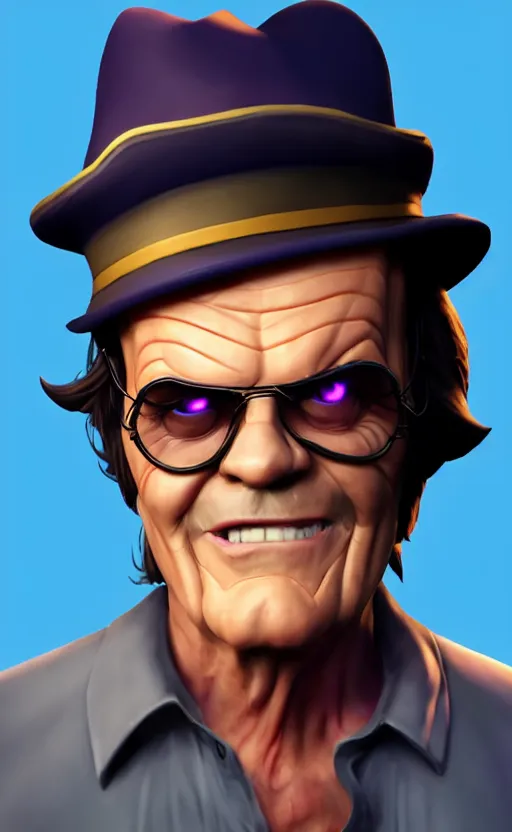 Image similar to Jack Nicholson as a character in the game League of Legends, with a background based on the game League of Legends, detailed face, old 3d graphics