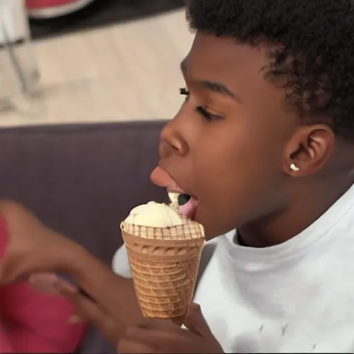 Image similar to YoungBoy never broke again eating ice cream 4K quality super realistic