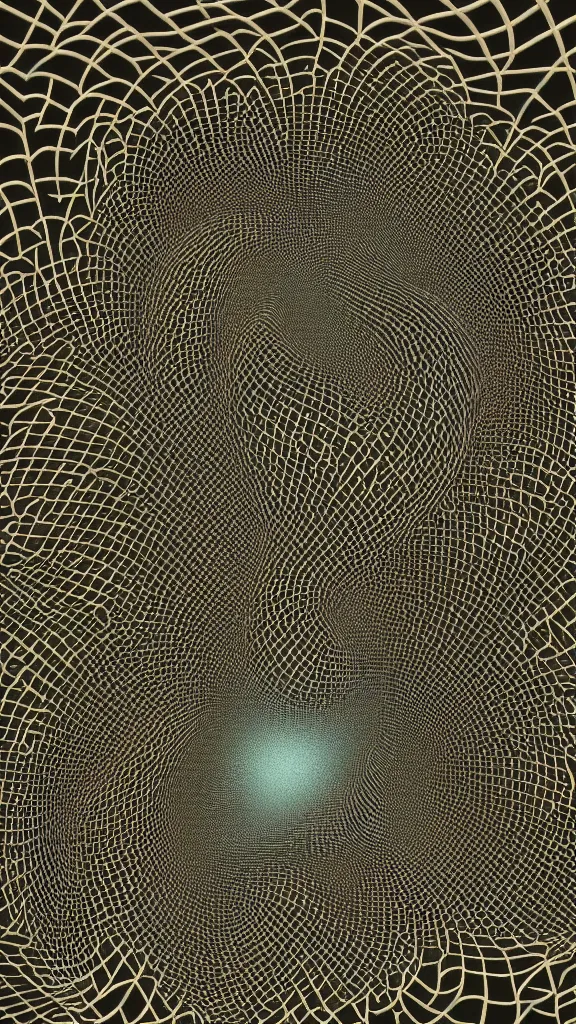 Prompt: 3d fractal wallpaper by Escher, geometrical figures, math, 3d effect, picture through the screen, spirals tubes roots, completely filled space, psychedelic!!, 3d fractal background, digital art, high details, depth of field, hard lighting!, trending on artstation, deviantart, octane render, HD, (((Low light))), 8k, eric zener, zdzisław beksiński, dark background