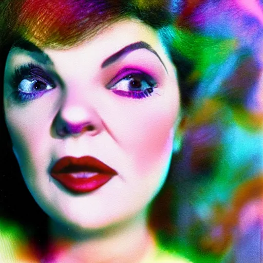Prompt: a colour photographic aged 3 7 portrait of a hybrid of judy garland and lisa minelli and kate bush, close up