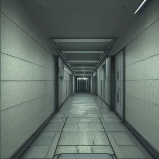 Image similar to lonely hallways of underground lab, sterile, clean, cinematic, liminal space, unreal engine, in-game screenshot