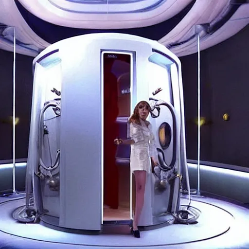 Image similar to time machine that looks like a fancy toilet in cool science fiction Netflix show