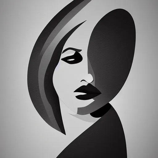 Image similar to the abstract painting of an image of a lady artistic flat illustration by by Patrick Guyton,creative art,soft colors mono chromatic, black color on white background