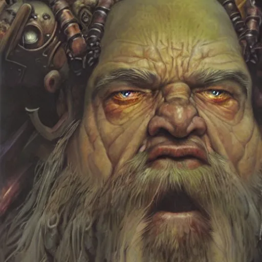 Image similar to art by donato giancola and bayard wu and gustav moreau and wayne barlowe, portrait, a fantasy cinematic close up shot of a dwarf berserker, warhammer, dnd, last stand