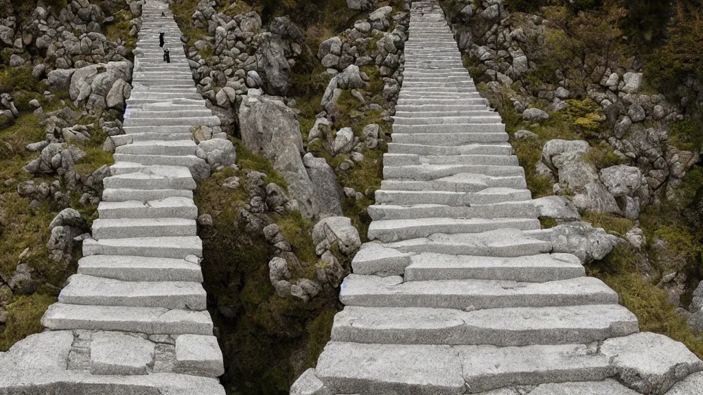 Image similar to a shinto gate atop a stone stairway on a mountain, photography by michal karcz and zhang kechun