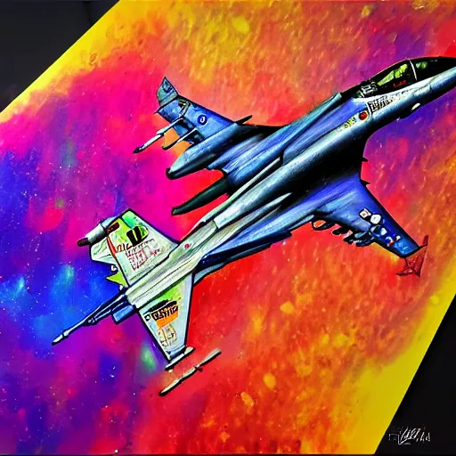 Image similar to f - 1 6 with psychedelic paint, kyza saleem, realistic, 4 k, sharp, detailed