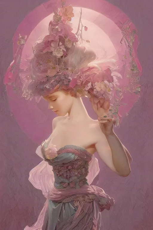 Image similar to beautiful cottagecore doja cat. intricate, elegant. the background is pink !. highly detailed, digital painting, artstation, concept art, smooth, sharp, focus, illustration. . art by artgerm and greg rutkowski and alphonse mucha