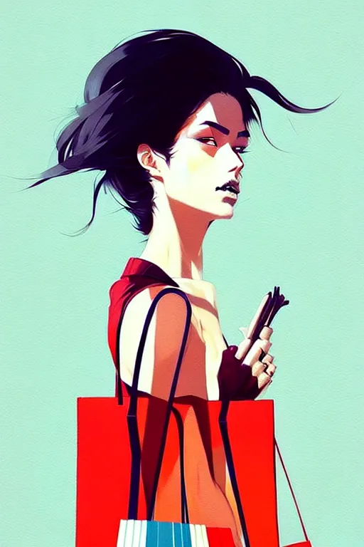 Image similar to a ultradetailed beautiful panting of a stylish woman with shopping bags, by conrad roset, greg rutkowski and makoto shinkai trending on artstation