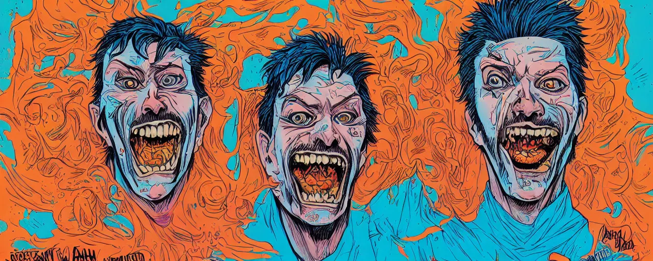 Image similar to portrait of a mad man screaming, by josan gonzales, in style of SantaCruz