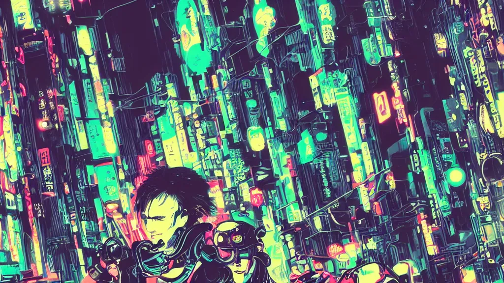 Image similar to dog futuristic japanese backlight cyberpunk by atey ghailan roy lichtenstein andy warhol ben - day dots, pop art, bladerunner, pixiv contest winner, cyberpunk style, cyberpunk color scheme, mechanical, high resolution, hd, intricate detail, fine detail, 4 k