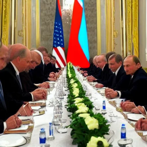 Image similar to vladimir putin on a very very very very long table