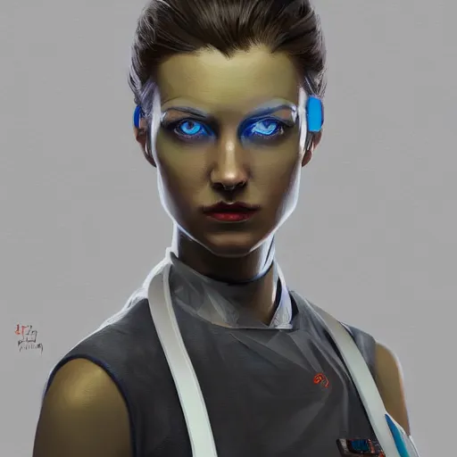 Image similar to concept art of scifi scientist by jama jurabaev, brush stroke, with accesories, trending on artstation, upper half portrait, symmetry, headpiecehigh quality, extremely detailed