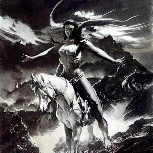 Image similar to into glory ride, artwork by Frank Frazetta