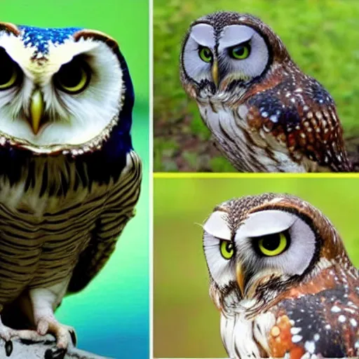 Image similar to meme with tom cruise about colorful owls