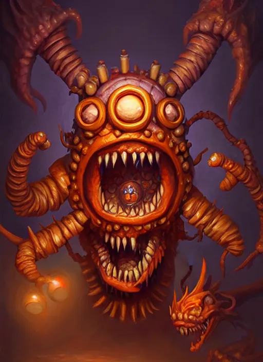 Image similar to beholder dnd, fantasy oil _ painting _ unreal _ 5 _ daz. _ rpg _ extremely _ detailed _ artgerm _ tooth _ wu _ tooth