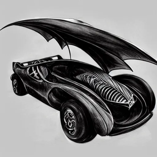 Prompt: steampunk batmobile concept sketch