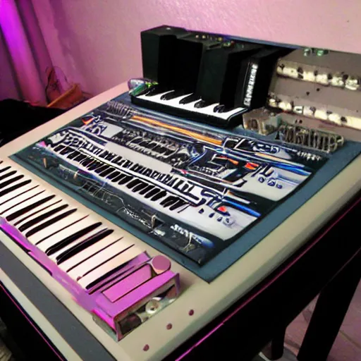 Image similar to body paint of a synthesizer,