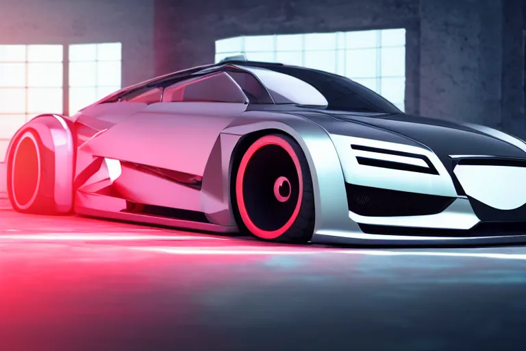 Image similar to cyberpunk audi concept inspired car, futuristic look, highly detailed body, very expensive, photorealistic camera shot, bright studio setting, studio lighting, crisp quality and light reflections, unreal engine 5 quality render