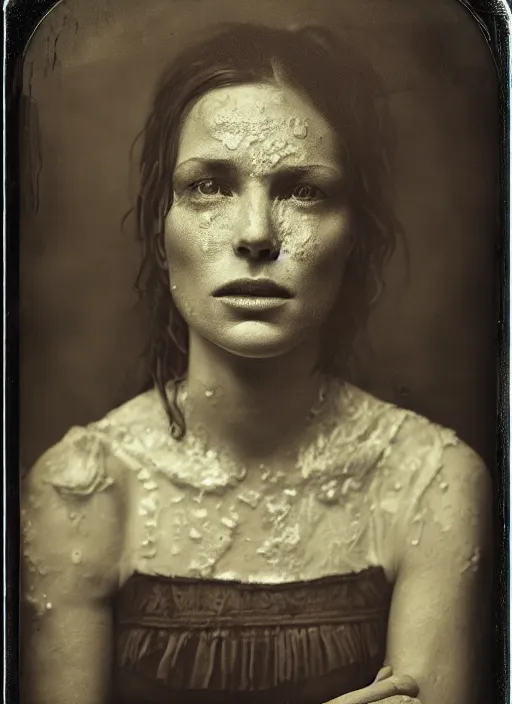 Prompt: portrait of a women, hyperrealism, photo realistic, detailed, award winning photograph, cinematic lighting, ambrotype wet plate collodion by shane balkowitsch