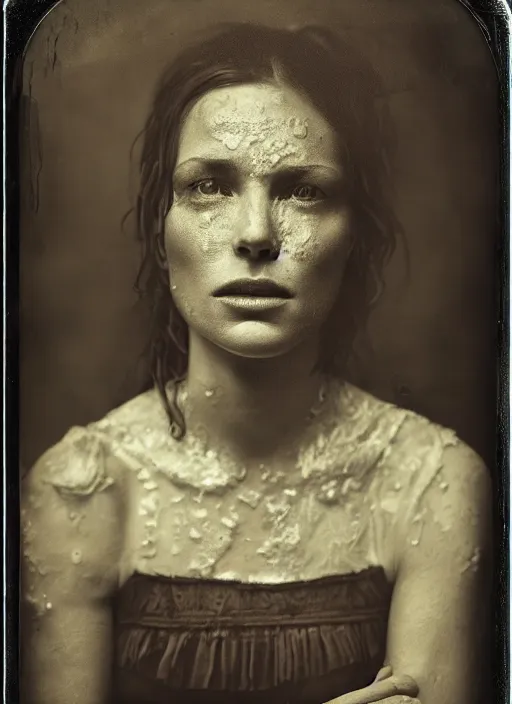 Image similar to portrait of a women, hyperrealism, photo realistic, detailed, award winning photograph, cinematic lighting, ambrotype wet plate collodion by shane balkowitsch