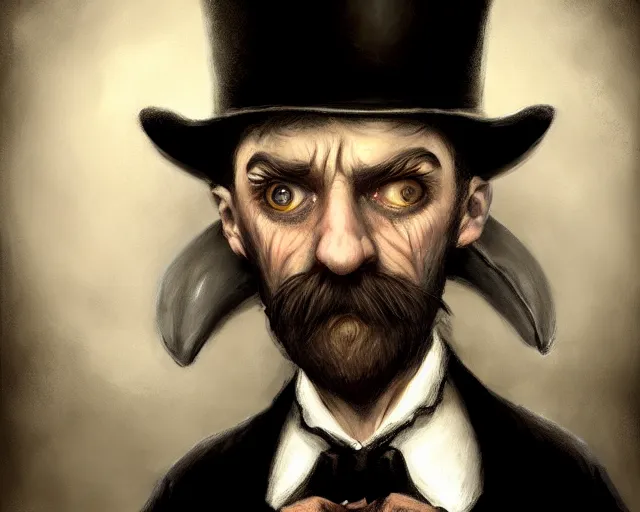 Prompt: closeup profile portrait of jack the ripper with a time machine, nicoletta ceccoli, mark ryden, lostfish, max fleischer, hyper realistic, artstation, illustration, digital paint, matte paint, vivid colors, bright, cheerful, detailed and intricate environment