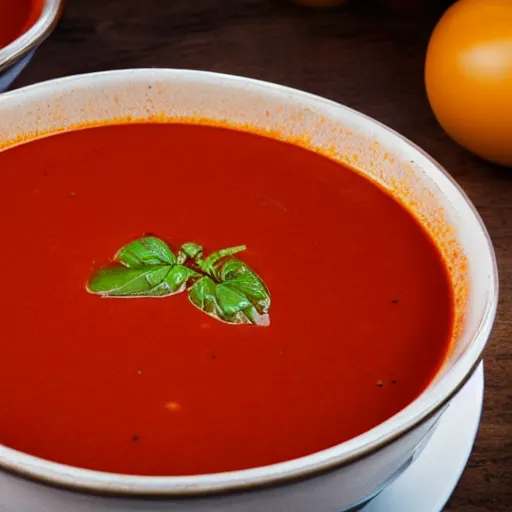 Prompt: vivid picture of tomato soup