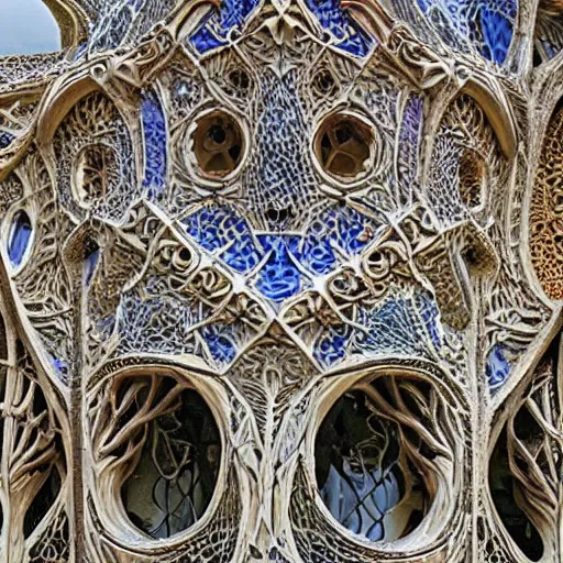 Prompt: intricate detailed visionary architecture and gardens by antoni gaudi, john stephens, alex gray