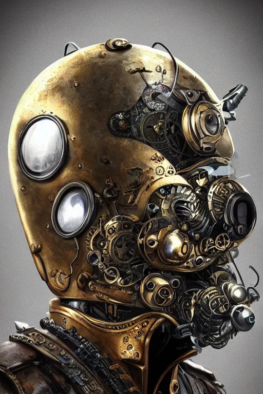 Image similar to steampunk helmet fantasy art mask robot ninja stylized digital illustration sharp focus, elegant intricate digital painting artstation concept art global illumination ray tracing advanced technology chaykin howard and campionpascale and cooke darwyn and davis jack